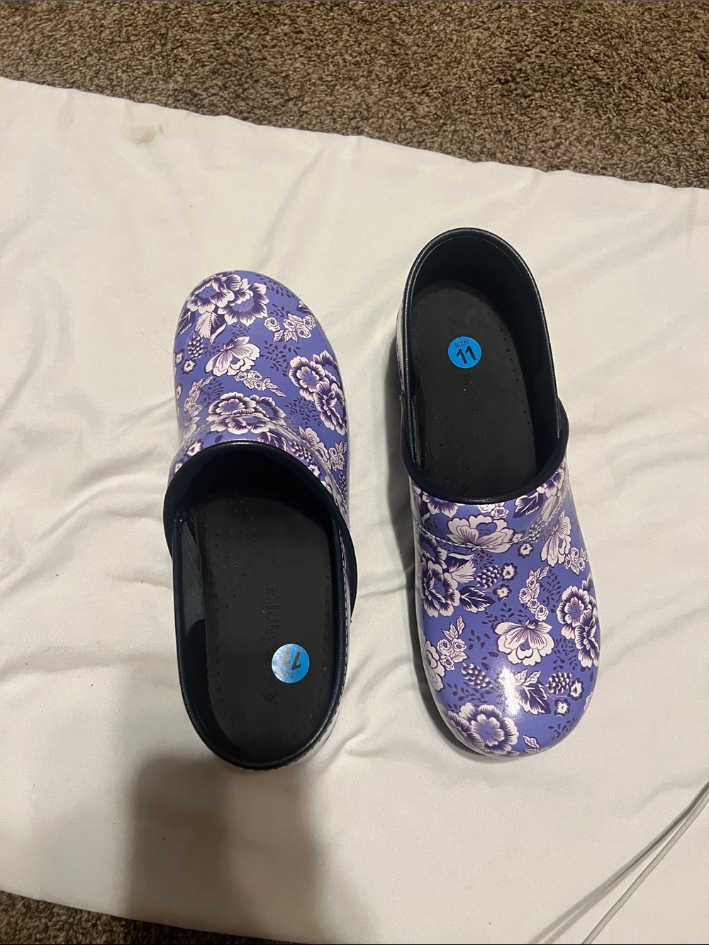 Sanita the original Danish clogs purple floral.